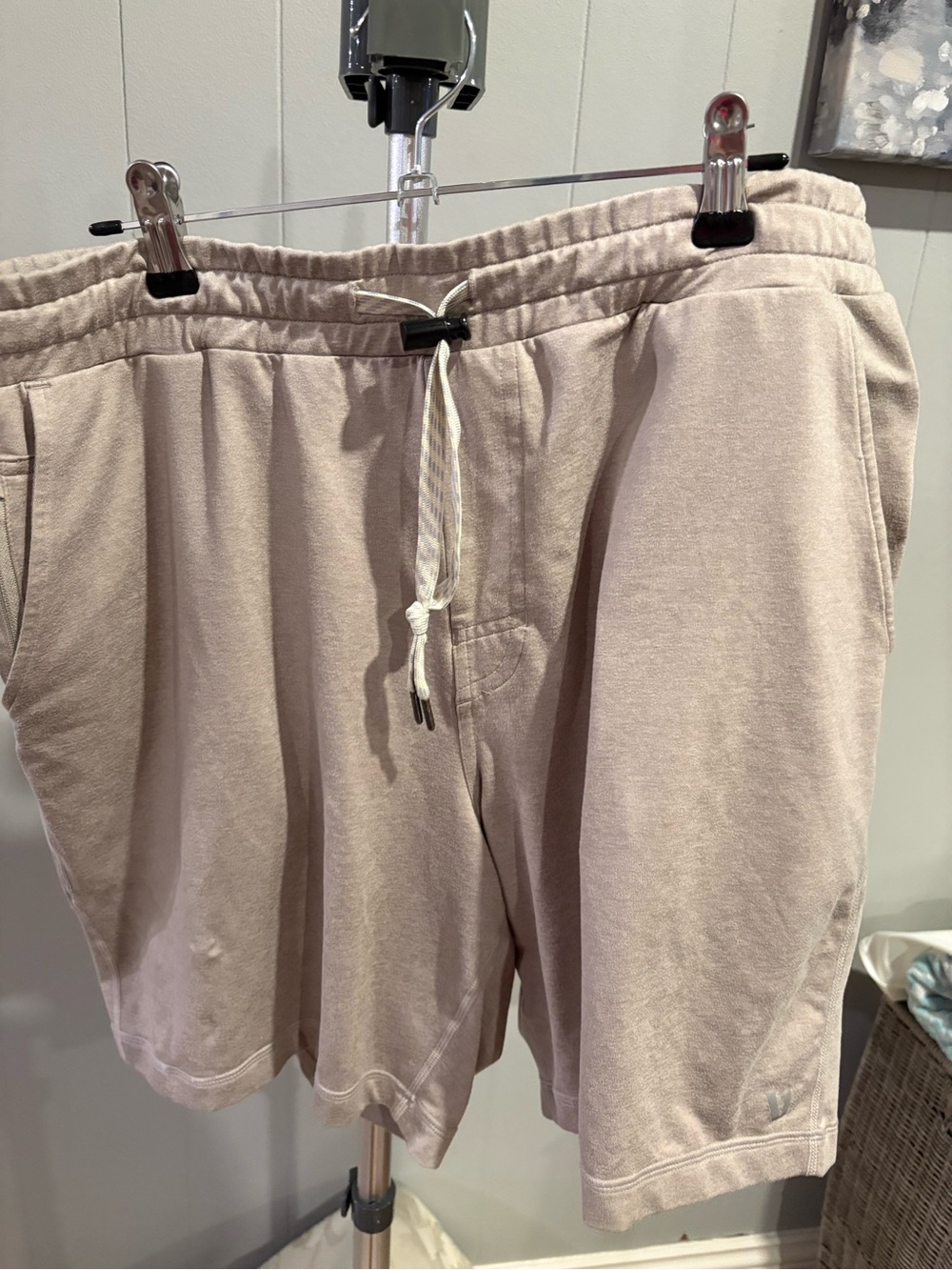 Vuori Men's Drawstring Shorts in Light Taupe with 4 pockets
